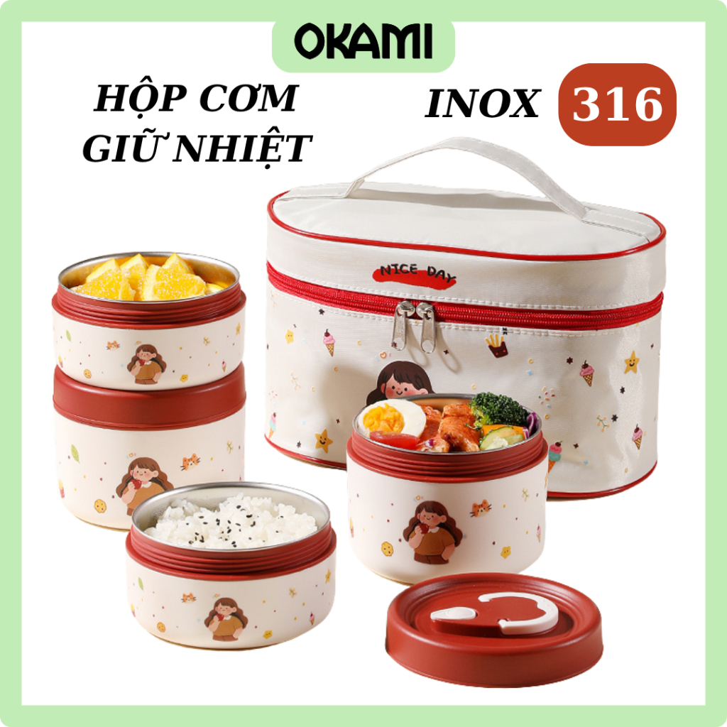 [INOX 316] กล่องข้าวเก็บความร้อน, กล่องข้าวสํานักงาน KOMENA BABY, สแตนเลส 316, เข้าไมโครเวฟได้, ป้อง