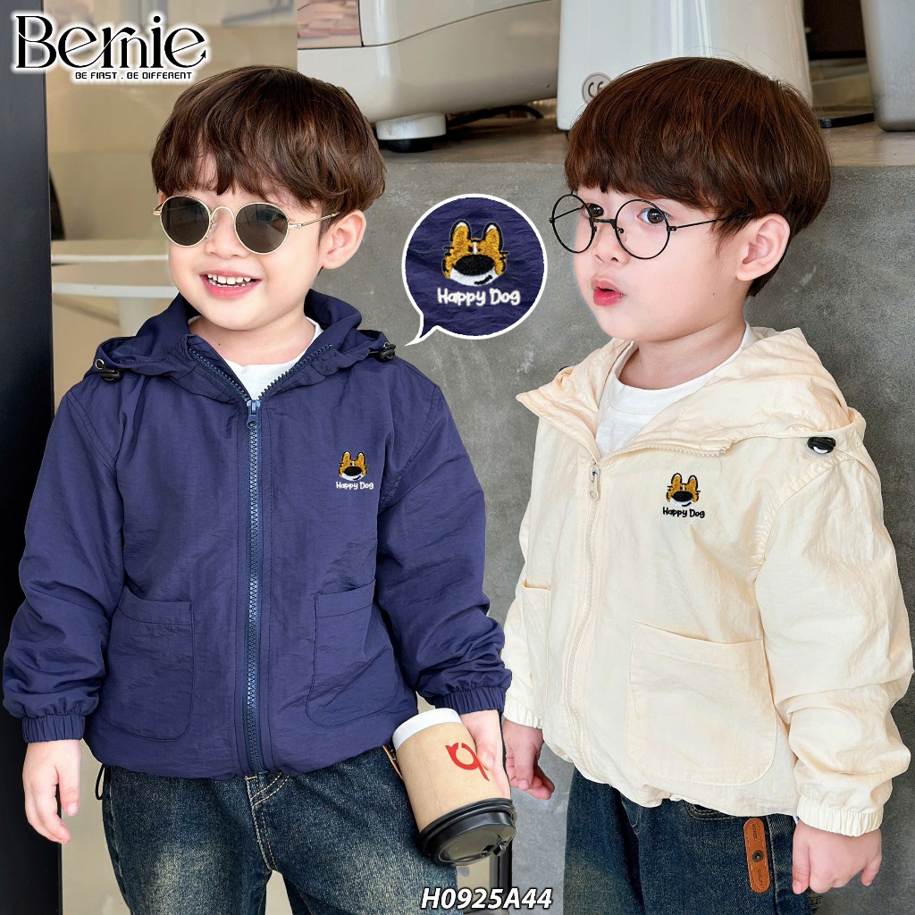 Bernie Windbreaker สําหรับเด็กชายและเด็กหญิง เบาสุดๆ และนุ่ม ปัก Happy Dogจอมป่วน - เสื้อแจ็คเก็ตสํา