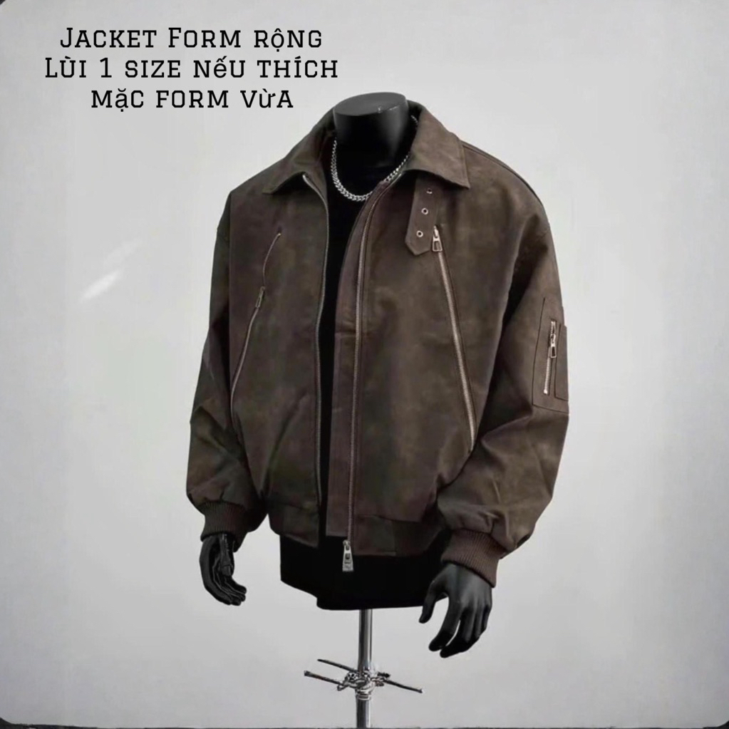 V2 Leather Jacket - Poxy Form - หนัง PU - กระเป๋าซิปชาย - สไตล์เกาหลี