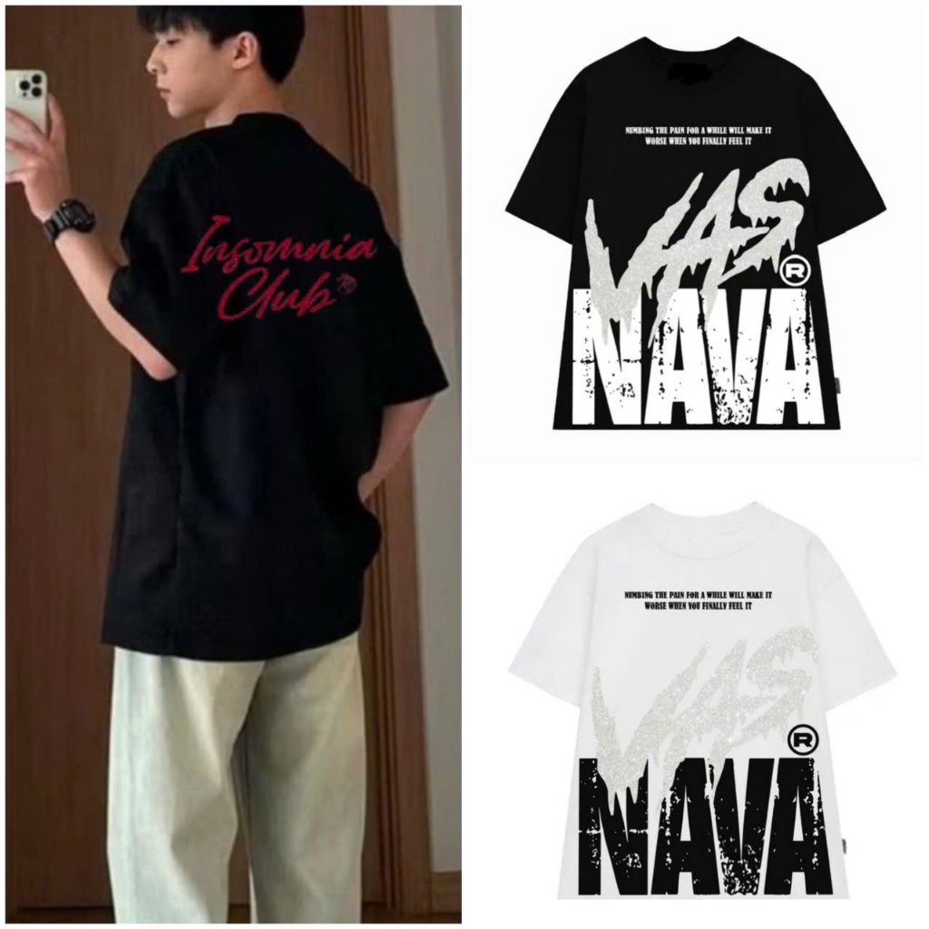 COMBO 3 MENS T-SHIRT " BLACK CLUB + BLACK NAVA.R + WHITE NAVA.R " เสื้อยืดคอกลมผู้หญิงหลวม
