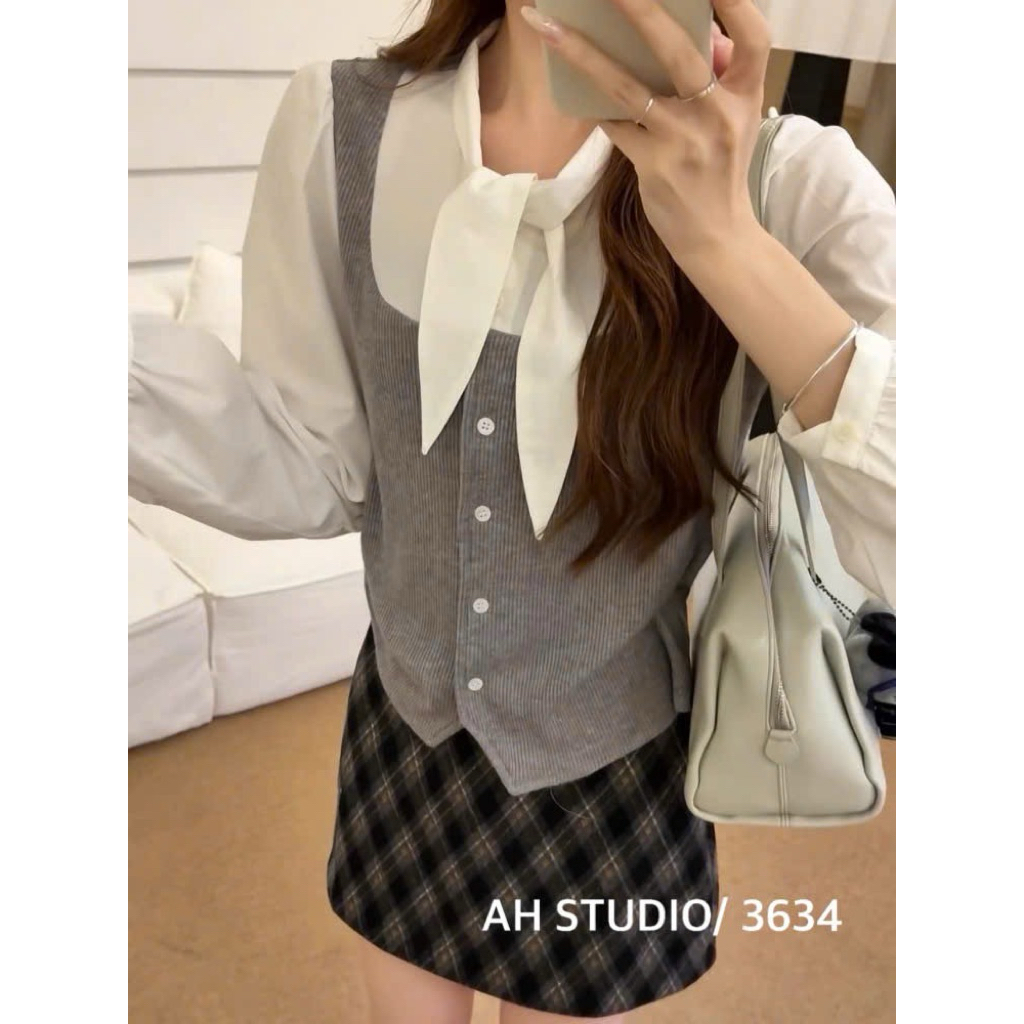 The.sweather TSW เสื้อเชิ้ตผ้าไหมคอปกโบว์ผู้หญิง