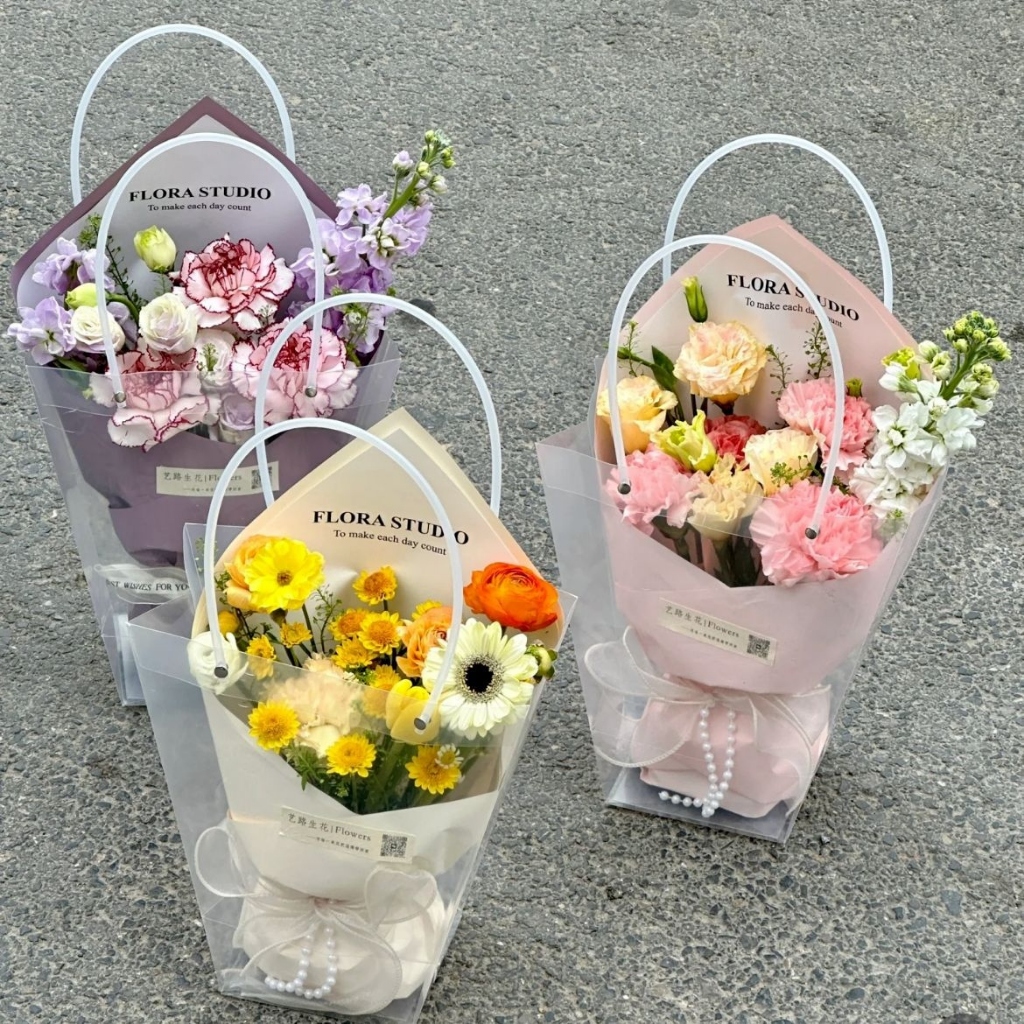 [ขายส่ง] ขายส่งชุด 10 ใบ H, ถุงพลาสติกใส (M7), กระเป๋าสี่เหลี่ยมคางหมู H3, H4, H5, H6 สําหรับดอกไม้ข