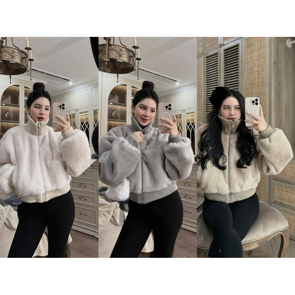เสื้อโค้ทขนสัตว์ซิปคอปกผ้าวูลอบอุ่น 6229