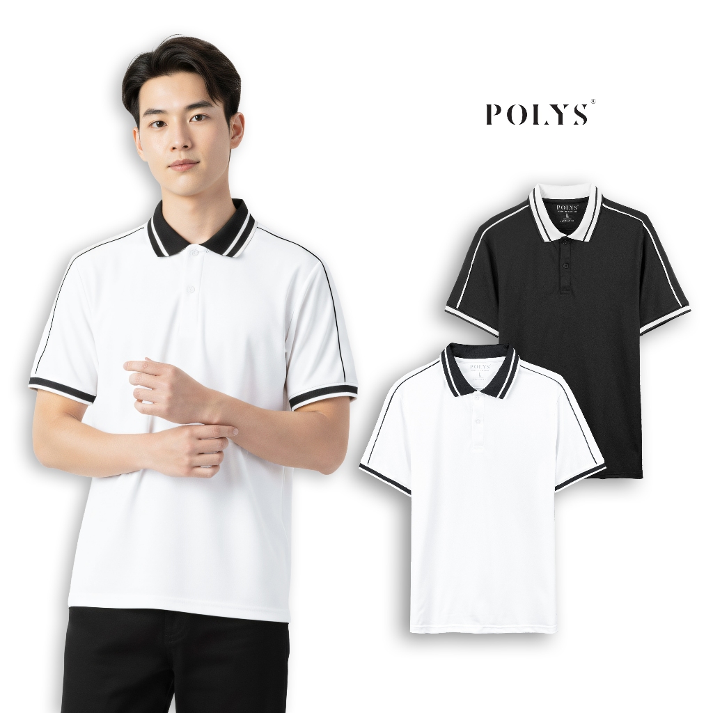 เสื้อโปโลผู้ชาย POLYS ผ้า TC SYNEX 4 ทิศทาง ระบายอากาศได้ดี ซึมซับ NOIR เสื้อโปโลแขนสั้น
