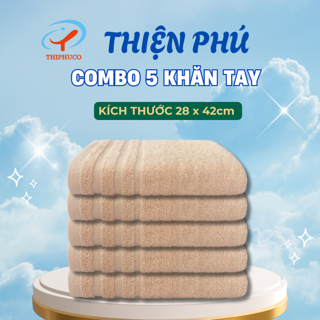 COMBO 5 ผ้าเช็ดหน้าผ้าฝ้าย Z735-1 Thien Pu 28x42x52g ผ้าฝ้ายธรรมชาติ 100% พร้อมการดูดซึมน้ําที่ดี