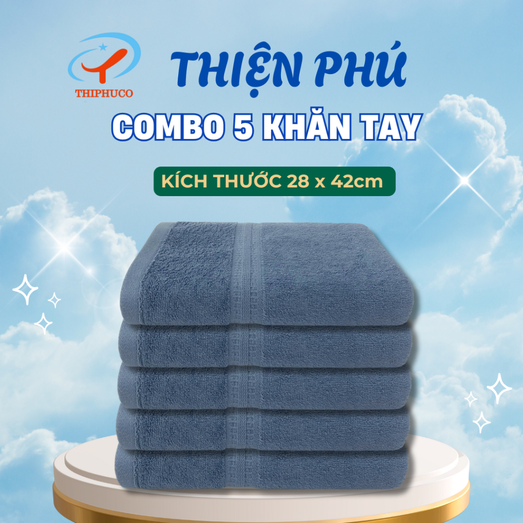 COMBO 5 ผ้าเช็ดหน้าผ้าฝ้าย Z9541-1 Thien Pu 28x42cm ผ้าฝ้ายธรรมชาติ 100% พร้อมการดูดซึมน้ําที่ดี