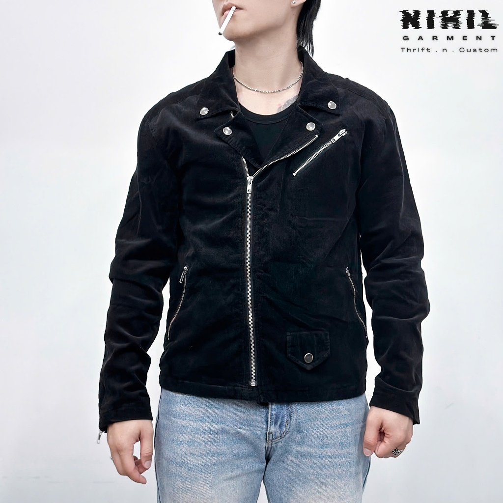 CORDUROY BIKER JACKET - VELVET (สีดํา) - SIZE M/L