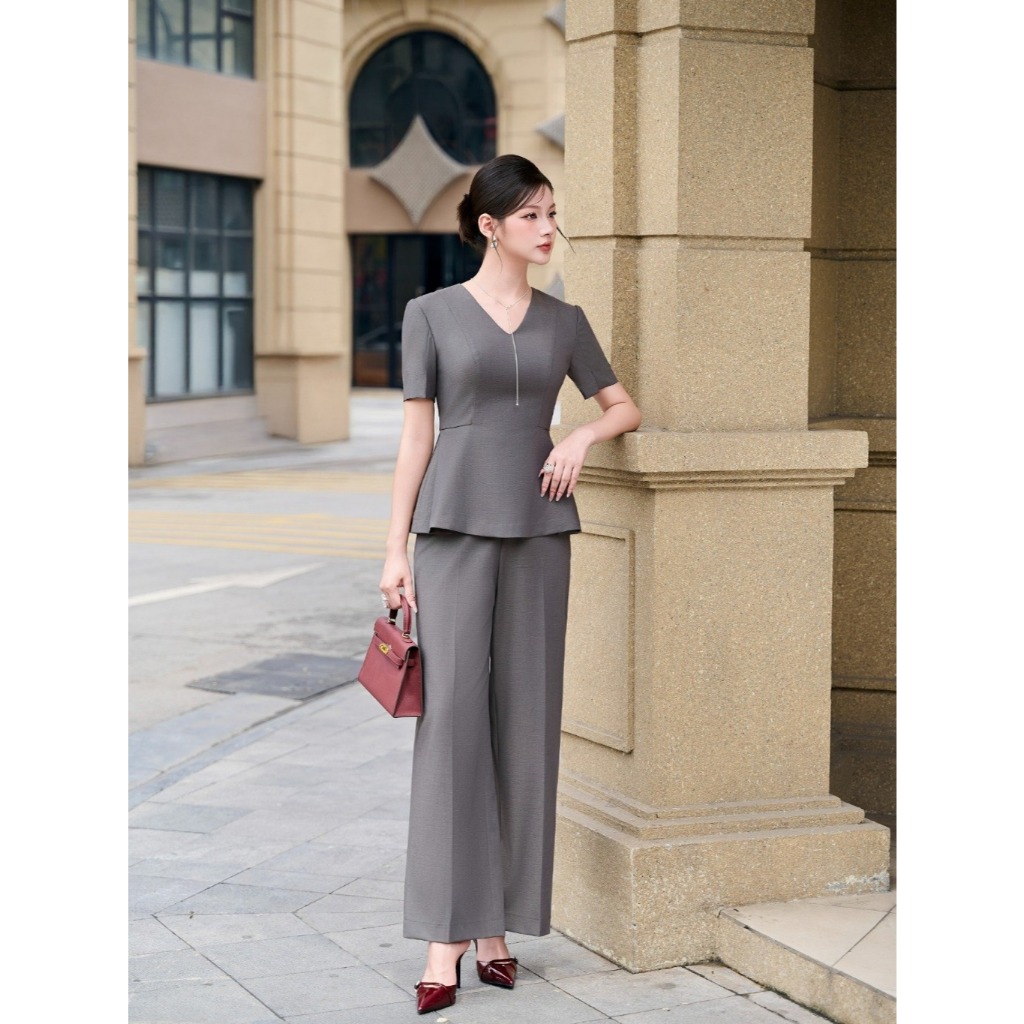 CHARMILLES Set เสื้อเอวบาน - กางเกงจับจีบกระดุมสะโพก 25MA048XM - 25MQ007.3XM