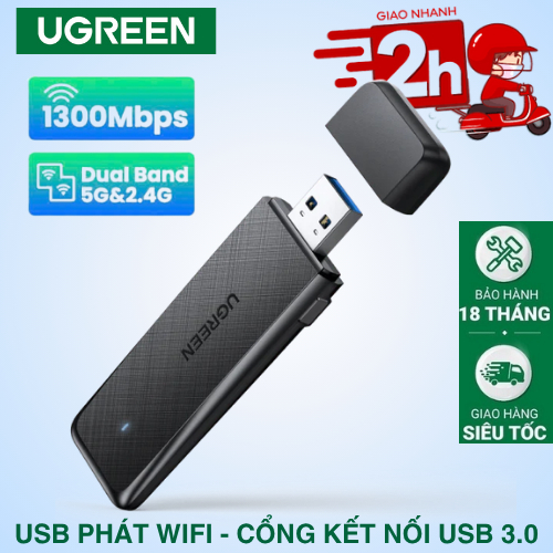 เครื่องส่งสัญญาณ USB Wifi ขั้วต่อ USB 3.0 Ugreen AC1300Mbps 5.G & 2.4GHz Dual Band PC แล็ปท็อป