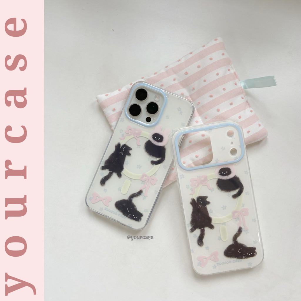 (พร้อม IP 17) เคสแมวดําป้องกันการเปรอะเปื้อนรองรับการชาร์จไร้สายสีพาสเทลสําหรับ IP 16 Pro Max 17 15 