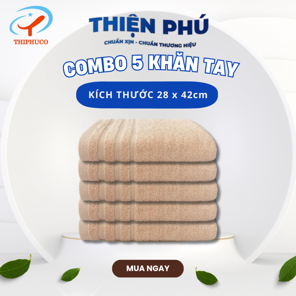 COMBO 5 ชิ้น THIPHUCO ผ้าเช็ดมือพรีเมี่ยม Z735-1 28x42x54g ผ้าฝ้ายนุ่ม 100% ดูดซับน้ําได้ดี