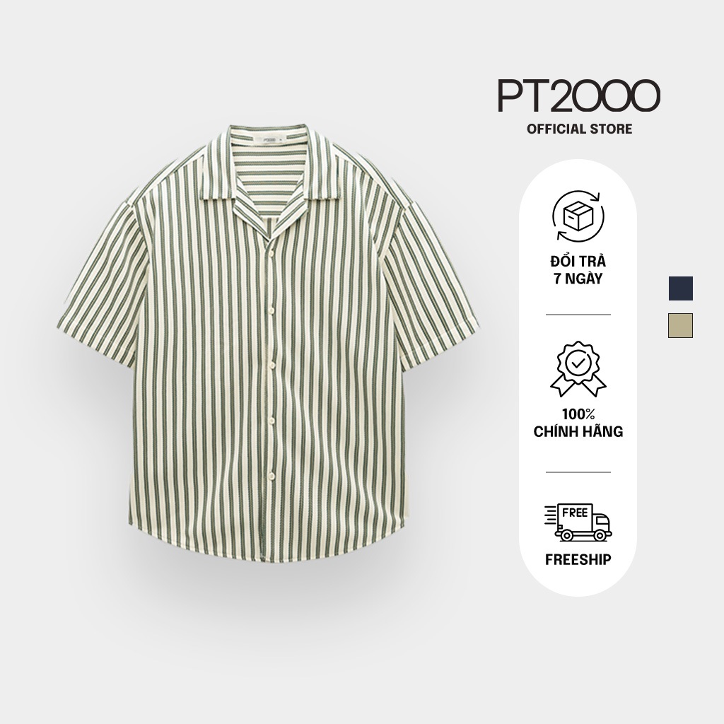 เสื้อเชิ้ตลายทางแขนสั้นทรงหลวมสําหรับผู้ชาย PT2000 ผ้าคอตตอนเท่ๆ อ่อนเยาว์ ไดนามิก (SMM-M100)