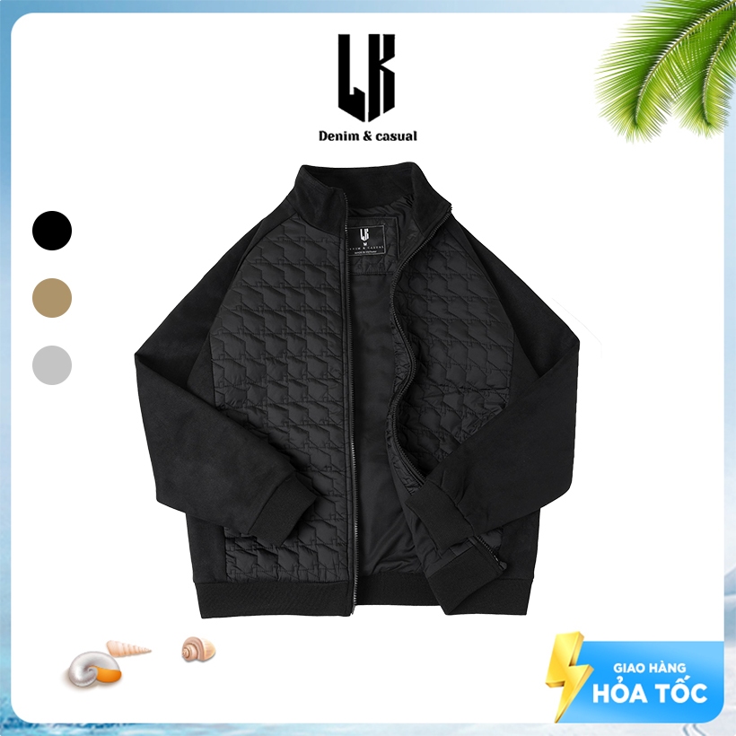 Simili Leather LK DENIM Jacket - อบอุ่นในฤดูหนาว คอปก และแขนเสื้อผสมหนังกลับ Simili คุณภาพสูง นุ่ม แ