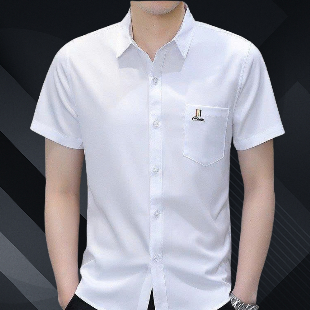 DEAL123SHOP เสื้อเชิ้ตแขนสั้น One-Pocket Plain หรูหราและสง่างามสําหรับผู้ชาย