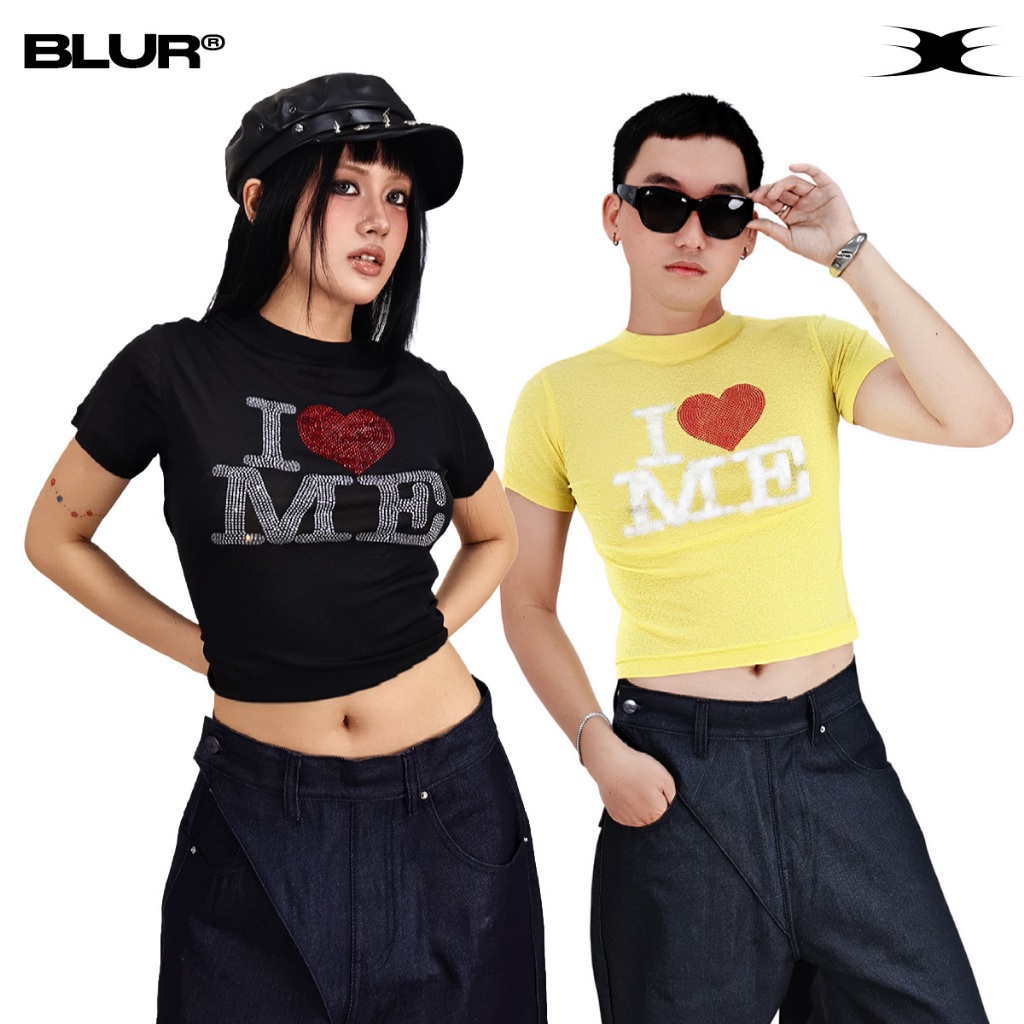 เสื้อยืดเด็กมี rhinestones I LOVE ME - ซีทรู Regular fit - BLUR I LOVE ME WMNS TSHIRT