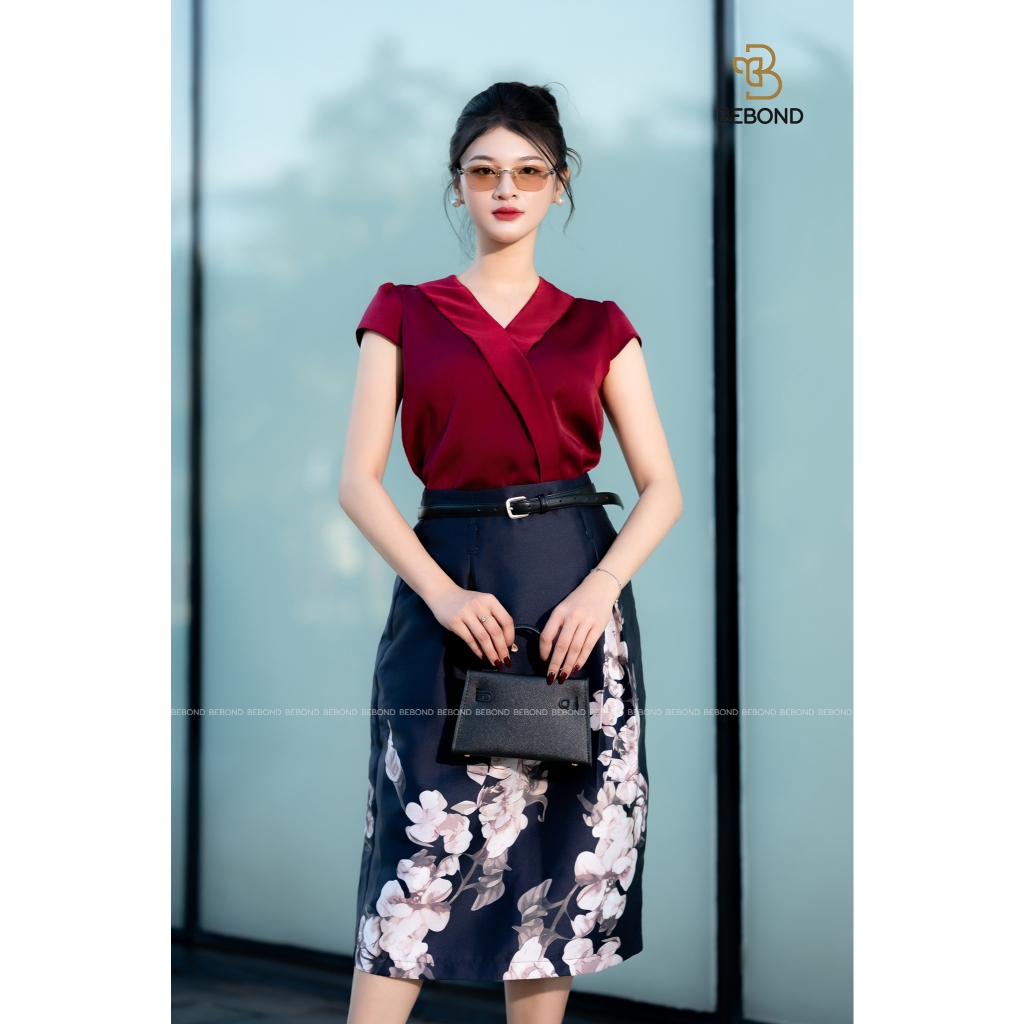 [BOND]CHRISTIE เสื้อและกางเกงลายดอกไม้ Set สี BOLD RED