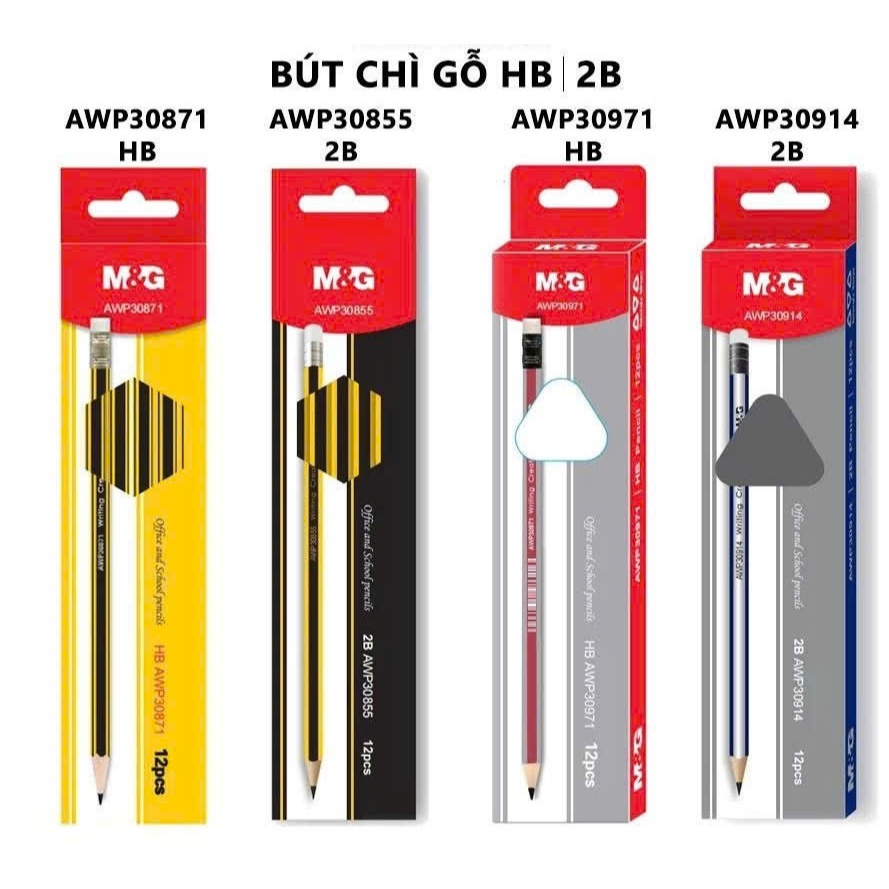 ชุดดินสอไม้ 12 แท่ง M&G HB/ 2B AWP30871/ AWP30971/ AWP30855/ AWP30914 / AWP308H0 นักเรียนคุณภาพดี