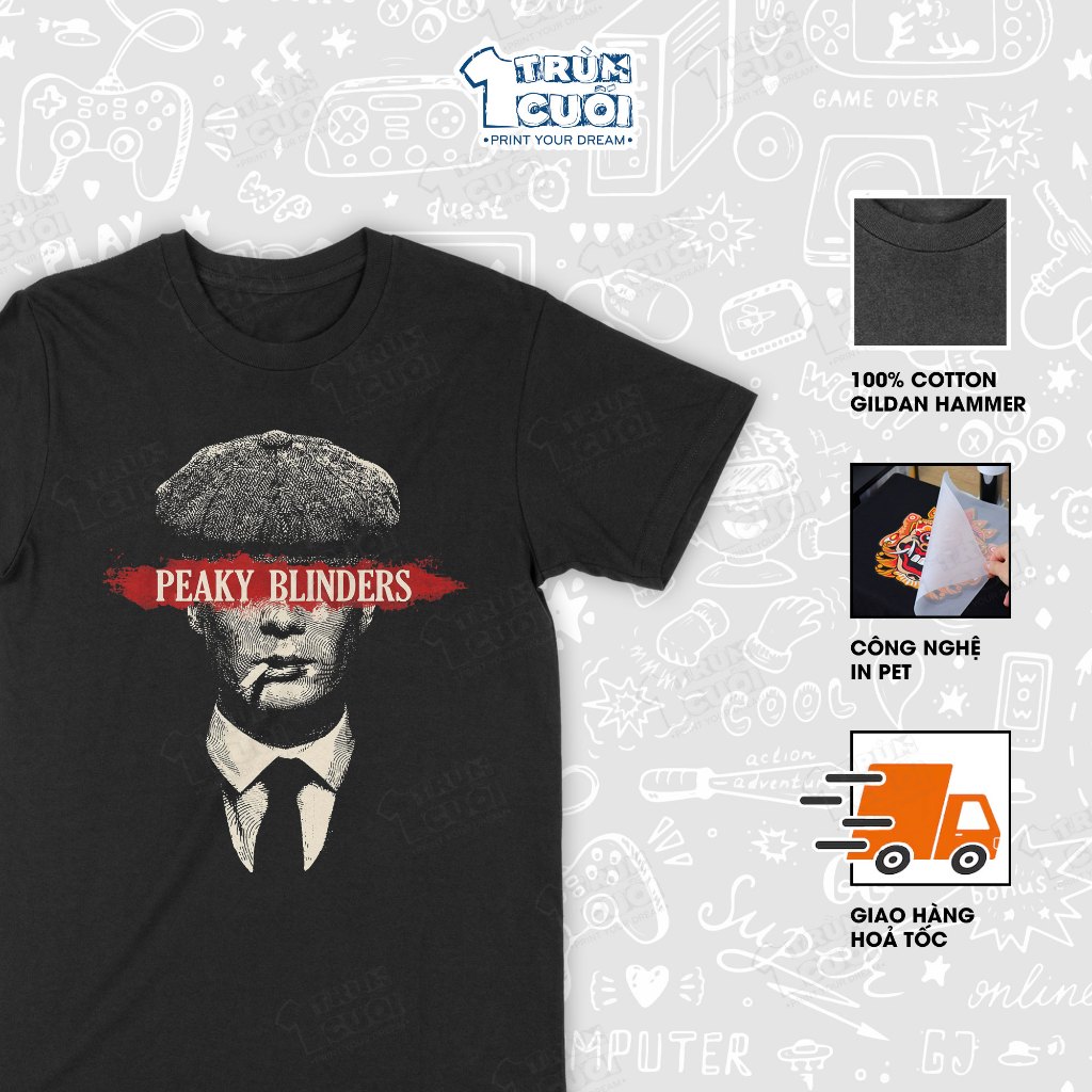 เสื้อยืด Thomas Shelby - Peaky Blinders, Final Boss Cine, Unisex 100% Cotton 4 สีสําหรับผู้ชายและผู้