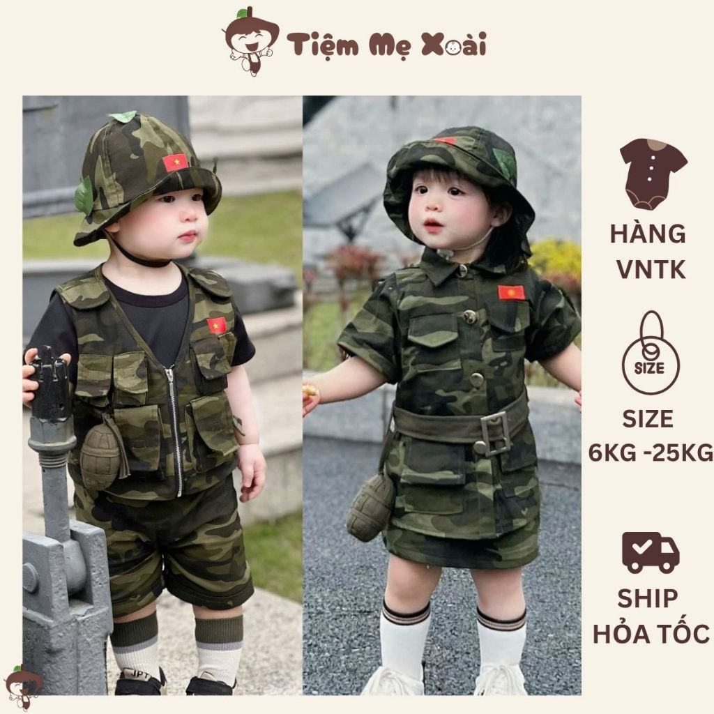(HCMC EXPRESS)ชุดรายละเอียดลายพรางทหาร 5 ชิ้นสําหรับเด็กชายและเด็กหญิง vntk มาตรฐานประเภท 1 - MANGO MOTHER SHOP