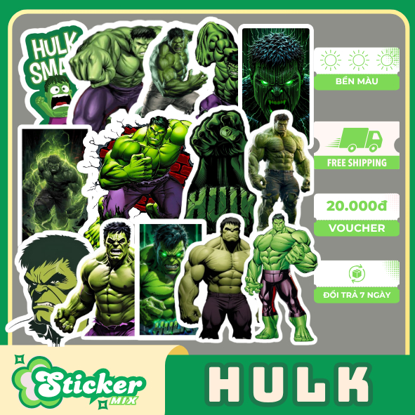 ชุดสติ๊กเกอร์ 50 ชิ้น หมวกกันน็อค Hulk Marvel Green Giant Diy จักรยาน...ส343
