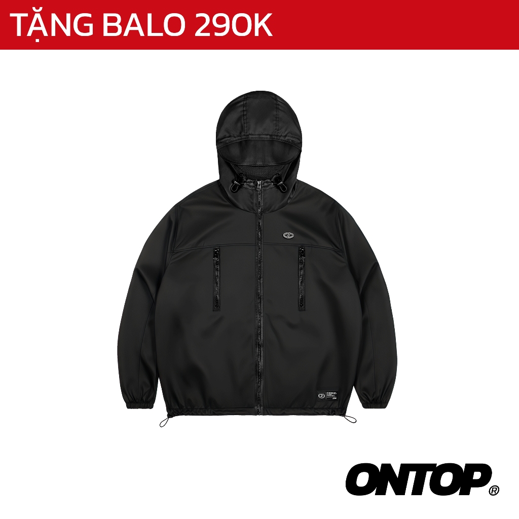 ออนท็อป เสื้อร่มกันแดดร่มชูชีพ 2 ชั้นสําหรับผู้ชายและผู้หญิงมีฮู้ดสีดําและกระเป๋าหน้าอกแนวตั้งที่โดด