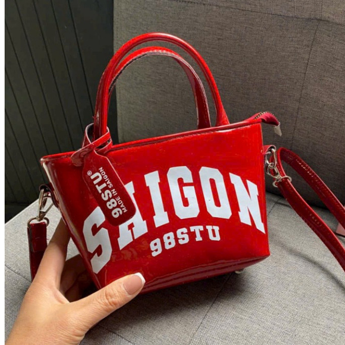 SAIGON 98STU กระเป๋าถือผู้หญิงหนังสิทธิบัตรขนาดกะทัดรัดคุณภาพสูงกระเป๋าสะพายไหล่และสะพายข้างสไตล์เกา