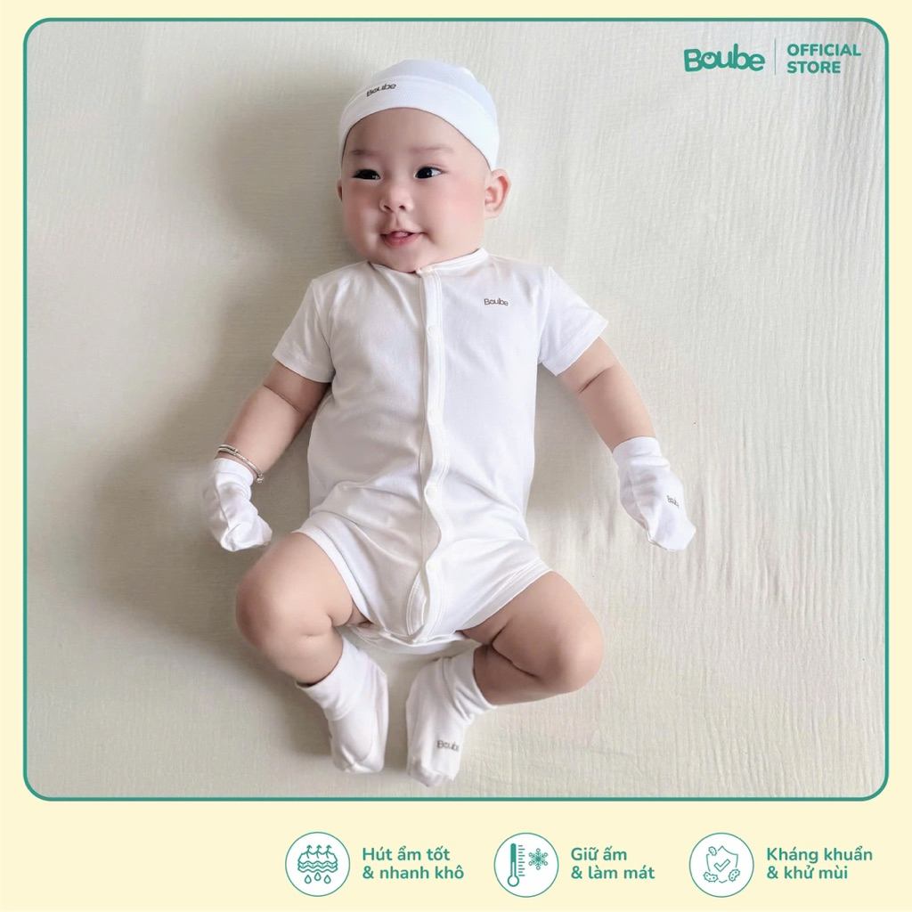 ชุดจั๊มสูททรงสามเหลี่ยมตัวปุ่มตรงสีขาวสําหรับทารกแรกเกิดเด็กผู้ชายเด็กผู้หญิง โบube ผ้าคอตตอน