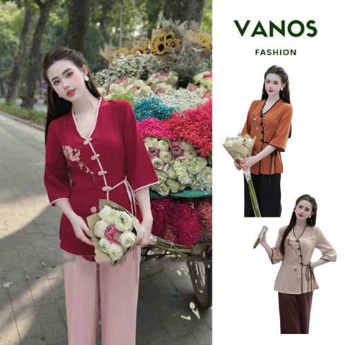 เสื้อสีฟ้าไปวัดปกหัวใจ แขนสั้น 3 สี แดง น้ําตาล นู้ด ผ้านุ่มเย็น AD13L