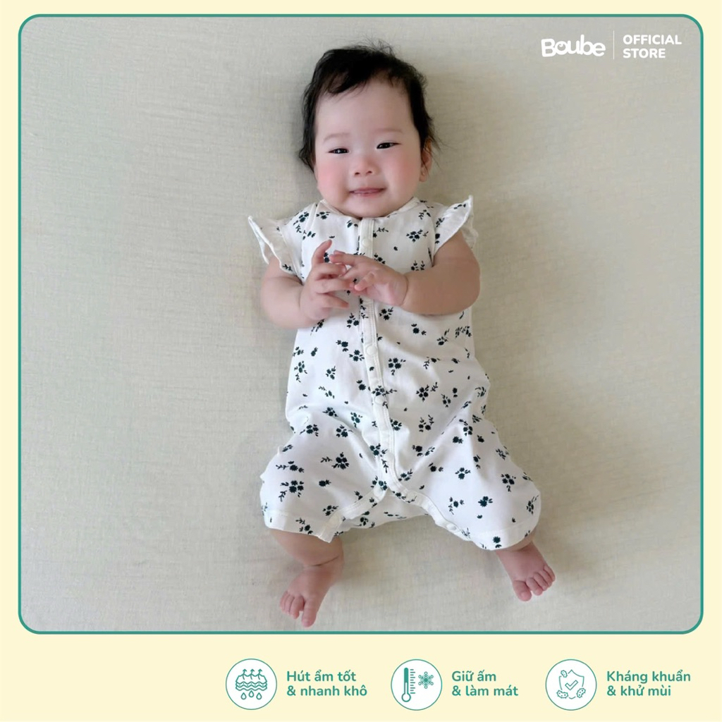 บอดี้สูท ติดกระดุมตรง บอดี้สูทลายดอกเด็กแรกเกิด เด็กผู้หญิง โบube ผ้าคอตตอนออร์แกนิก
