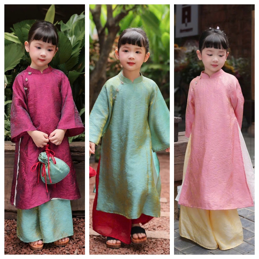 TUONG VY ชุด ao dai เด็กผู้หญิง, Tet ao dai สําหรับเด็ก โมเดิร์น ao dai สําหรับเด็ก Tet 2026 - 3 สี 