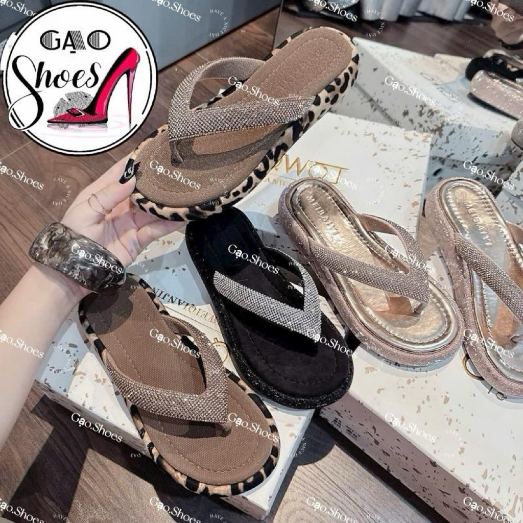 Gao.shoes999 - [มีจําหน่ายใน BIGSIZE] รองเท้าแตะผู้หญิง, พื้นขนมปังสูง 3 ซม., สายรัดหินคุณภาพสูง