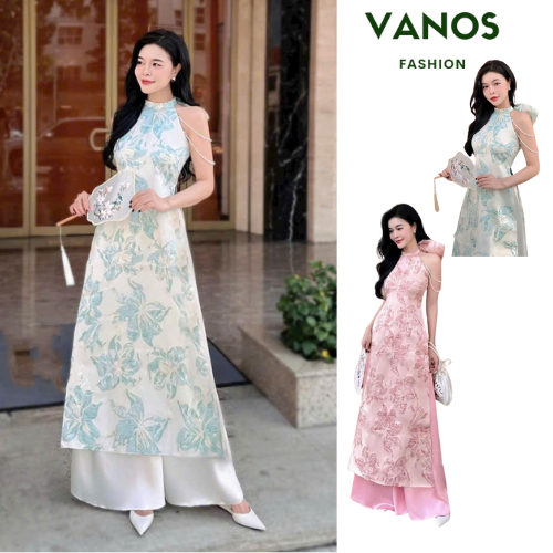 นวัตกรรม ไปที่ ได 2 สี ฟ้าและชมพู โมติฟดอกไม้ คล้องคอ สายมุก หลังโบว์ สไตล์หรูหรา HTA14