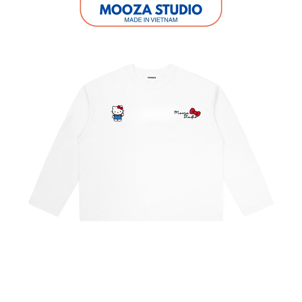 MOOZA เสื้อยืดแขนยาว Boxy ผ้าฝ้ายคุณภาพสูง 2-Way Stretch Cool Round Neck/Hello Kitty^