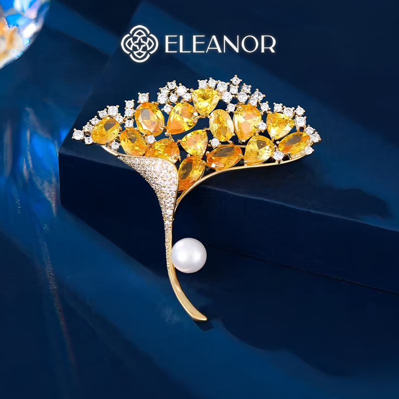 เอเลนอร์ เครื่องประดับ เข็มกลัดสําหรับผู้ชายและผู้หญิงที่มีใบแปะก๊วยและหิน, เครื่องประดับแฟชั่นเข็มก