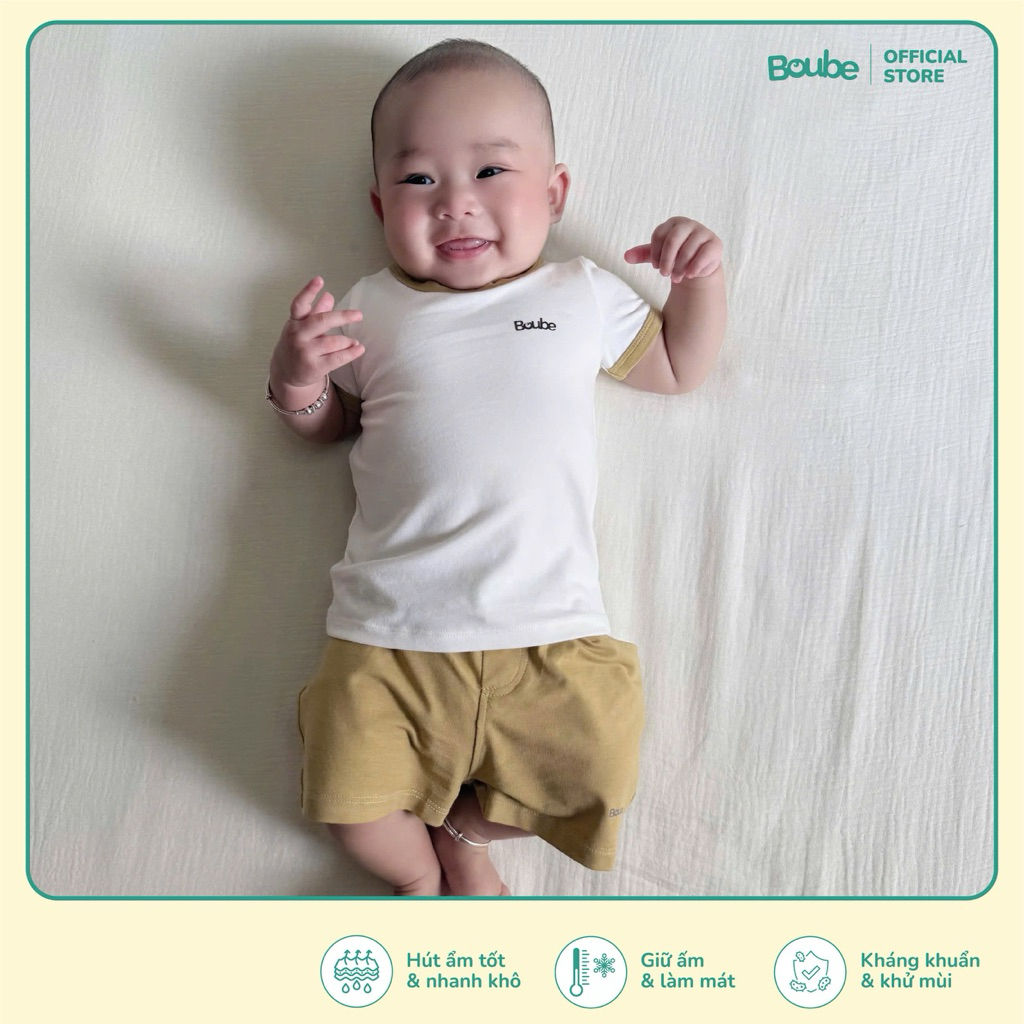 โบยู ที่รัก เด็กผู้ชาย ชุดเสื้อผ้าแขนสั้น ผ้าคอตตอนธรรมชาติ ไซส์ 0 ถึง 12 เดือน