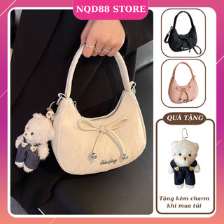Túi đeo chéo nữ thời trang NQD88 túi xách tay da nhung size 20cm kèm móc gấu dễ thương K358