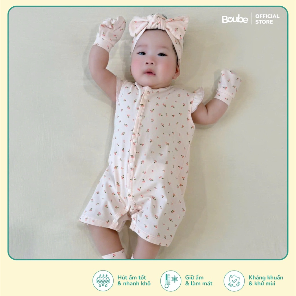 บอดี้สูทกระดุมตรง บอดี้สูทลายเชอร์รี่ สําหรับเด็กทารกแรกเกิดผู้หญิง โบube ผ้าคอตตอนออร์แกนิก