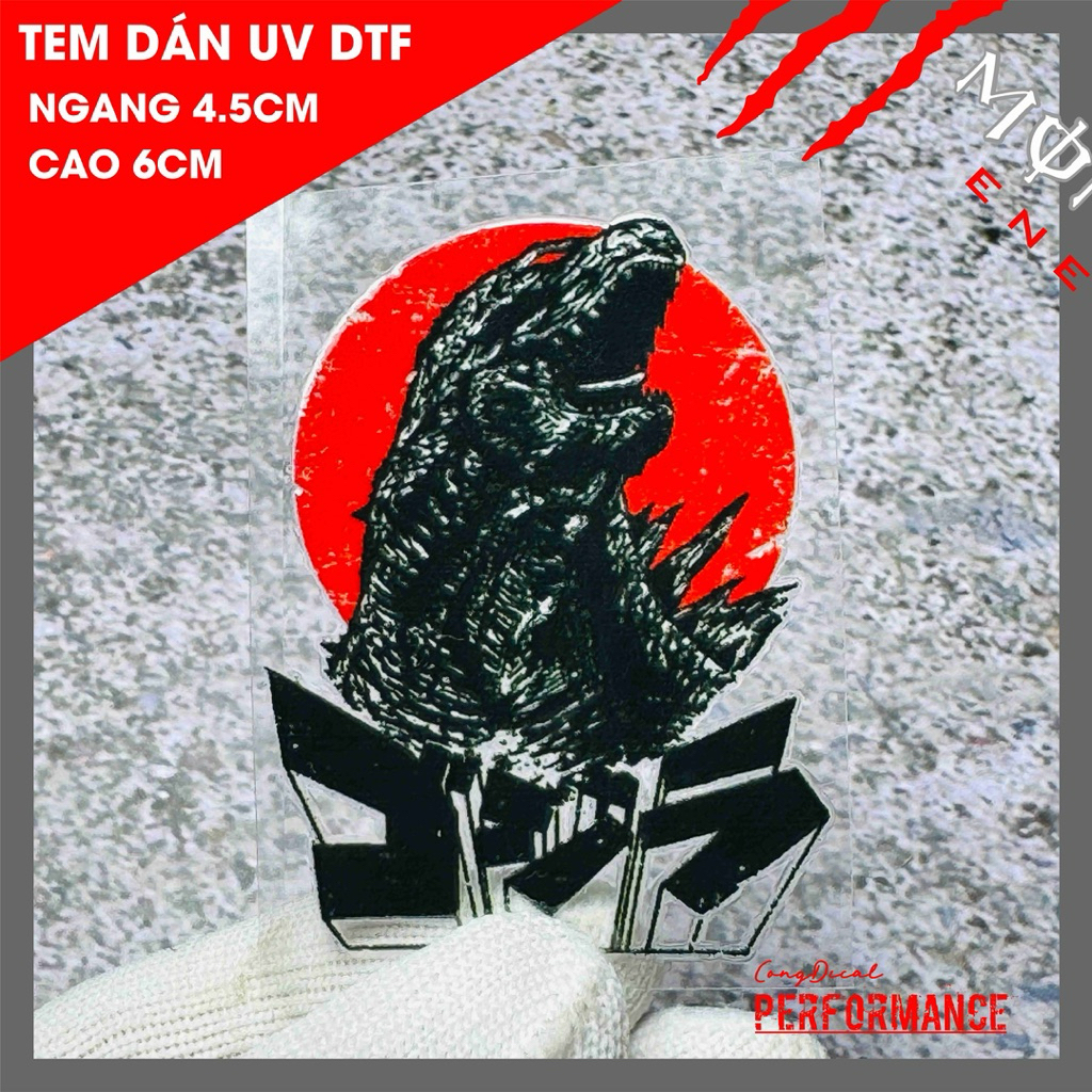 สติ๊กเกอร์ Gozilla sun สีแดง (ขนาด 6 ซม. x 4.5 ซม.) วัสดุ UV DTF