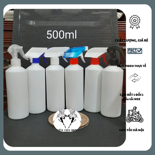 ขวดพลาสติก HDPE สีขาวเปล่าพร้อมคอเอียง 500 มล. หัวสเปรย์แก้ว tientienshop