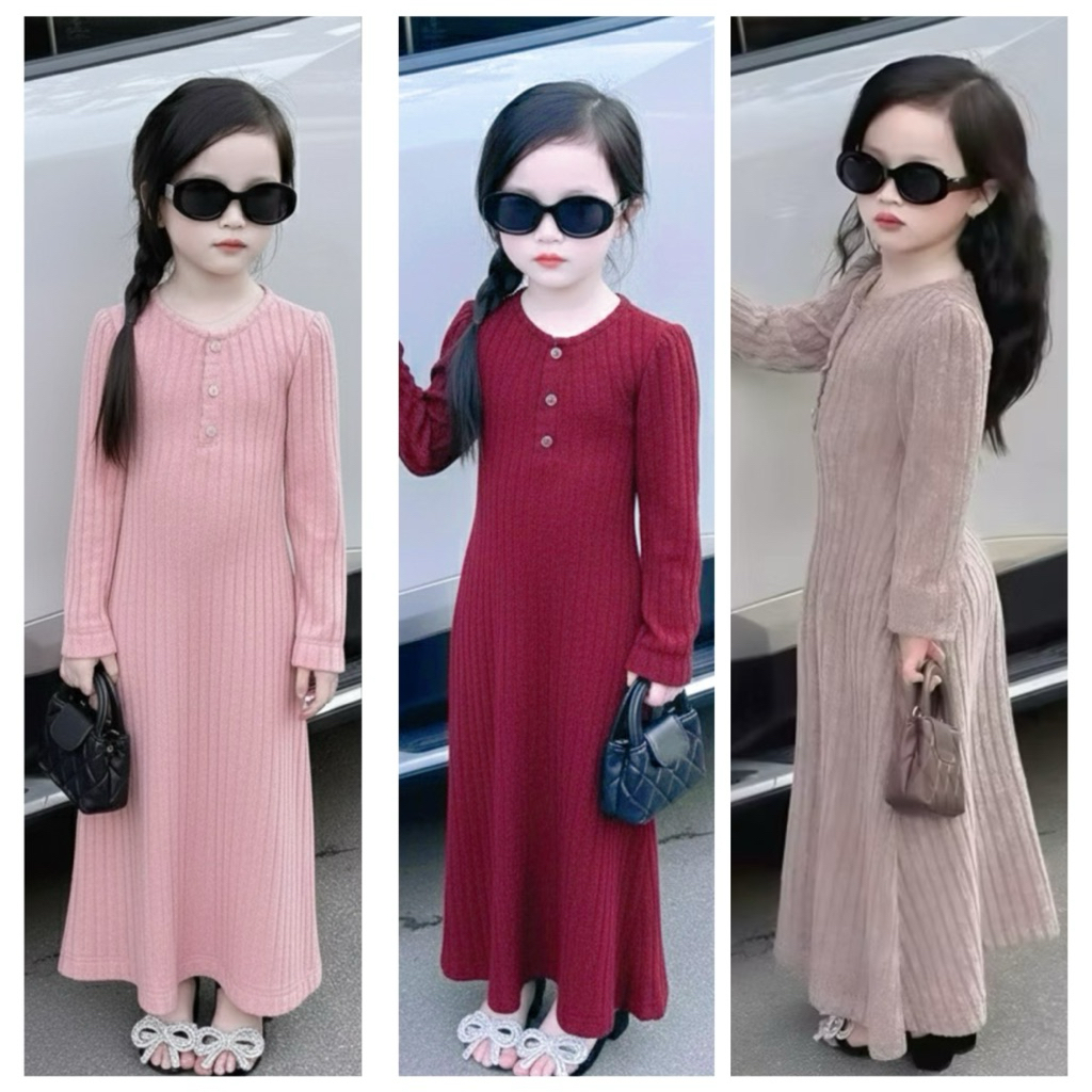 ชุดเดรสไหมพรมเด็กผู้หญิง CS666, TM1065, TM1069 ชุดเดรสแขนยาวสําหรับเด็กผู้หญิง