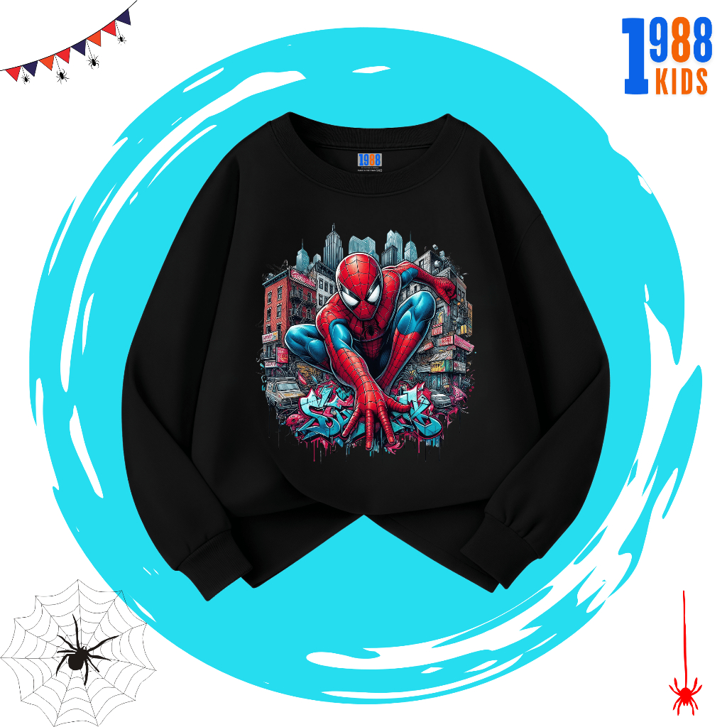 เสื้อยืดแขนยาวฤดูใบไม้ร่วงฤดูหนาวสําหรับเด็กผู้ชายเสื้อยืดผ้าฝ้ายพิมพ์ลายสไปเดอร์แมน ขนาด 15-38กก. ร
