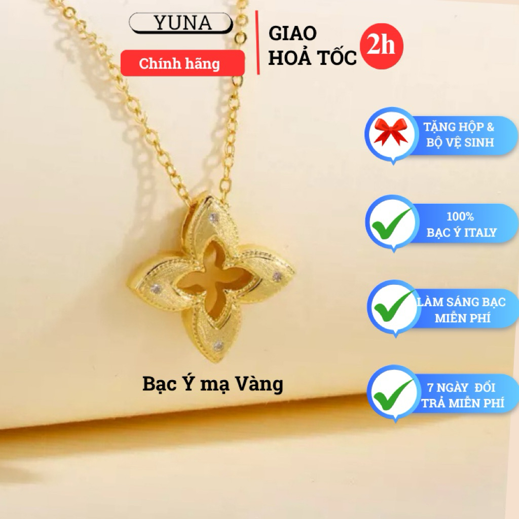 [ เงิน ] สร้อยคอผู้หญิงเงินอิตาลีพร้อมหิน Moissanite ชุบทอง - Lunaria Radiant Kim Hoa (ฟรีกล่องและชุ