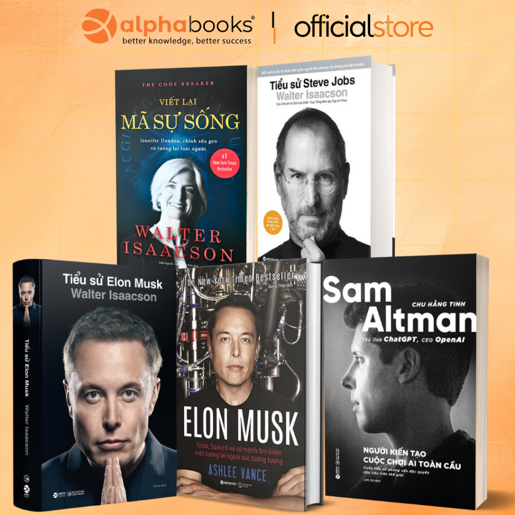 หนังสือ - ขายปลีก/คอมโบ 5 เล่ม : ชีวประวัติของ Elon Musk + Steve Jobs + Sam Altman + เขียนรหัสแห่งชี