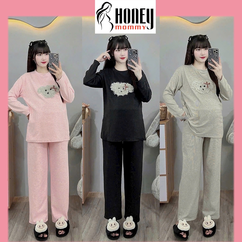 ฤดูใบไม้ร่วงฤดูหนาวชุดรอบคอสักหลาดแขนยาวนุ่มกางเกงขายาวน่ารักภาพสวมใส่ที่บ้านht4738น้ําผึ้ง แม่