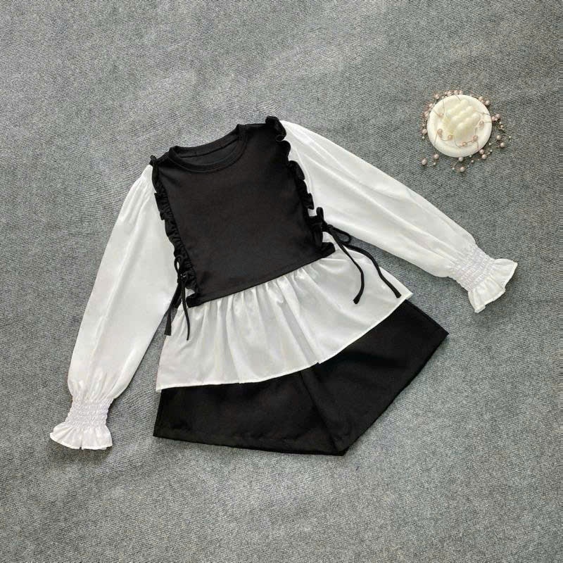 เสื้อเชิ้ตผู้หญิงไซส์ใหญ่ 50-92กก. พร้อมแขนยาวและกางเกงขาสั้นคอนซีลเลอร์ทรงหลวม SET922 (SM40+Q500)