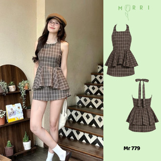 Set Áo Yếm Dáng Xòe Kèm Chân Váy Buộc Nơ Chiết Eo Tôn Dáng Caro Chữ A NV779  Set Váy Xinh Năng Độngg