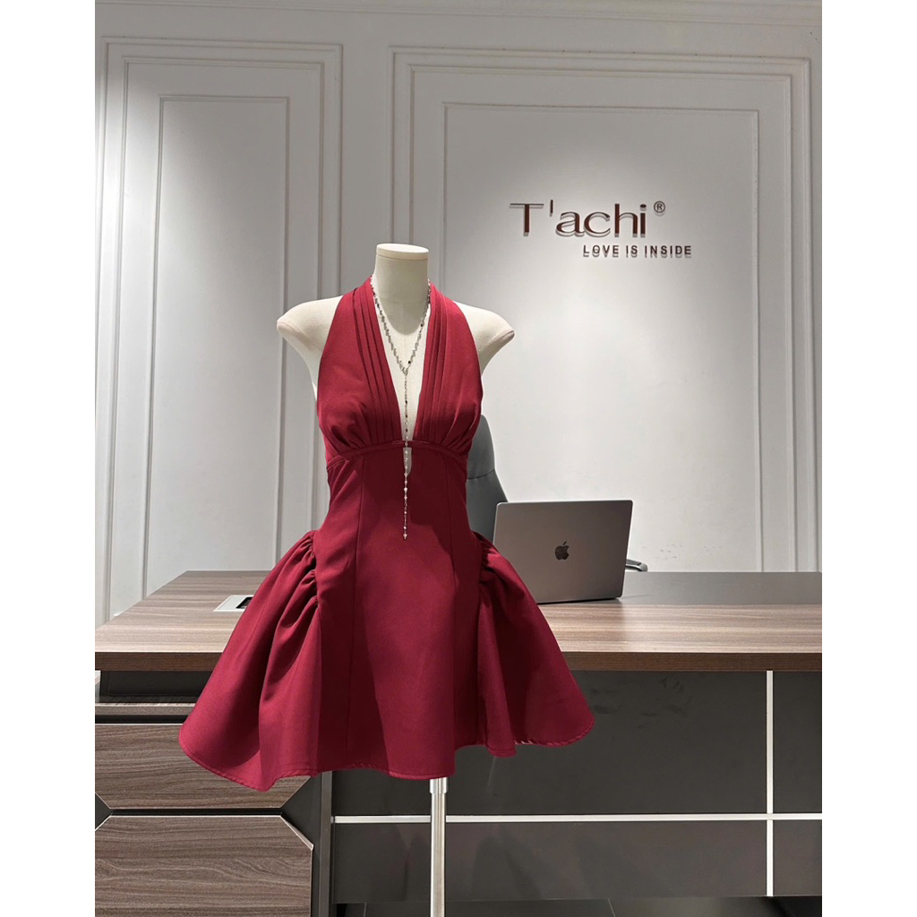 ช้าง | เดรสคล้องคอเว้าหลัง เดรสบานสั้นไปงาน HT540 พร้อมรูปสินค้าจริง