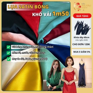Vải lụa Satin bóng Phượng Thúy mềm mịn co giãn nhẹ, vải trơn may áo dài đầm váy đồ bộ khổ 1m50