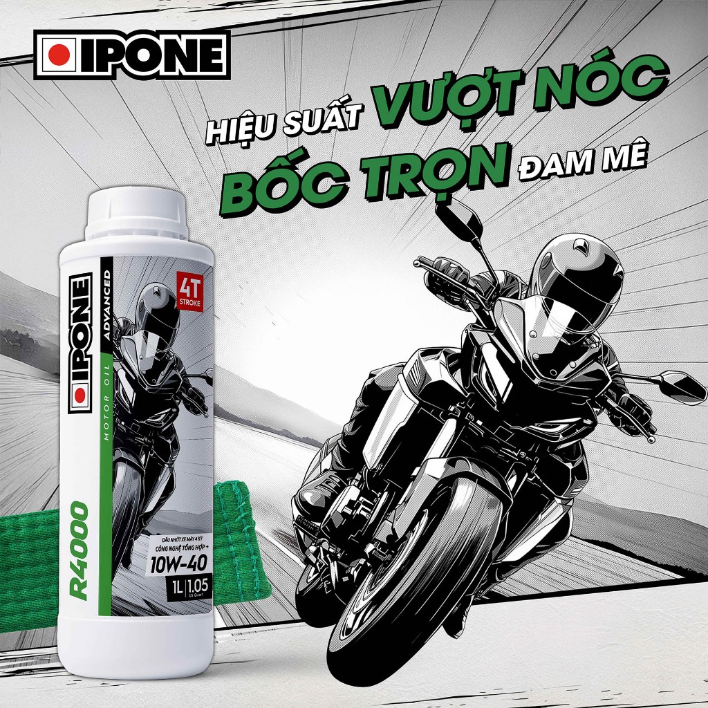 IPONE R4000 10W-40 น้ํามันหล่อลื่นมอเตอร์ไซค์ดิจิตอลระดับพรีเมียมพร้อมเทคโนโลยีสังเคราะห์ + น้ํามันฐ