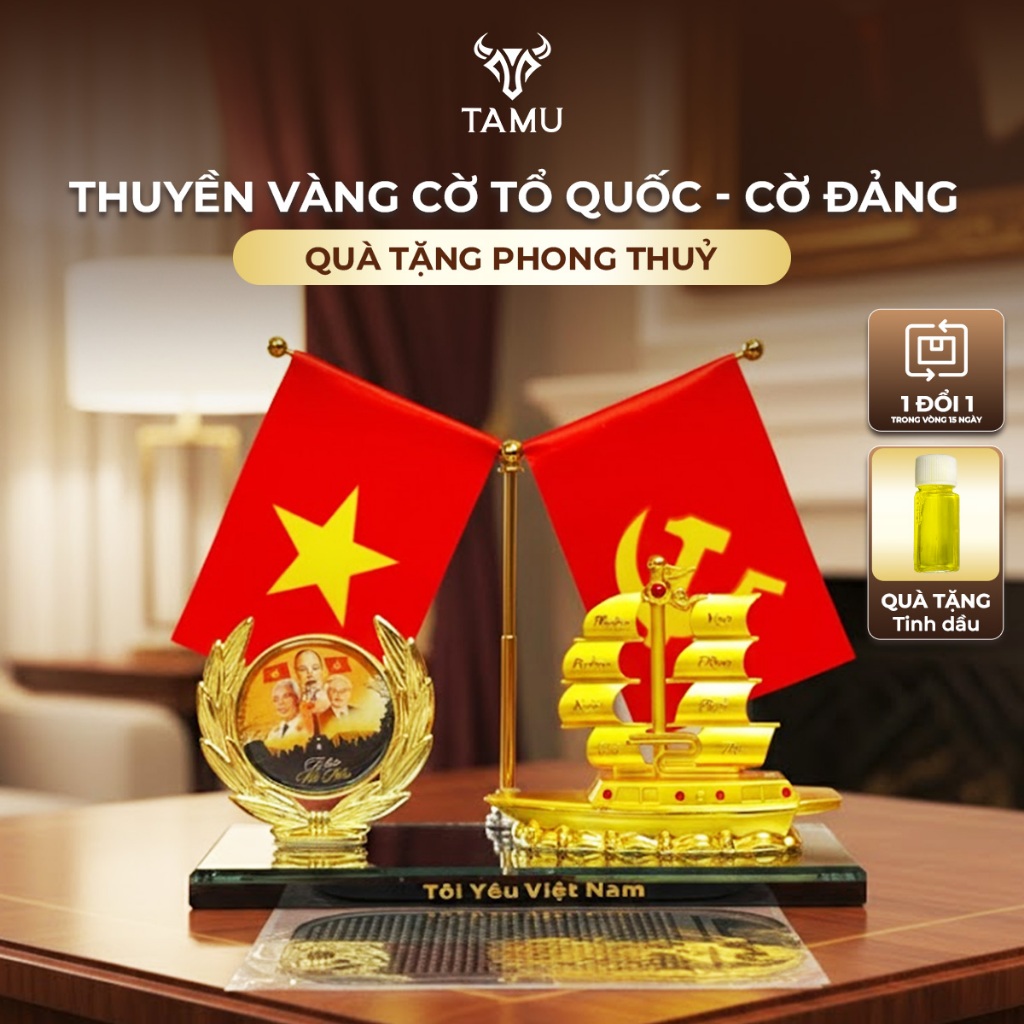 TAMU Golden Boat Model National Flag Party Flag – ของขวัญฮวงจุ้ยทุกสิ่งเช่น Wish I Love Vietnam